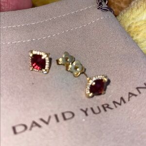 David Yurman Garnet Cushion Halo Stud Earrings in Yellow Gold